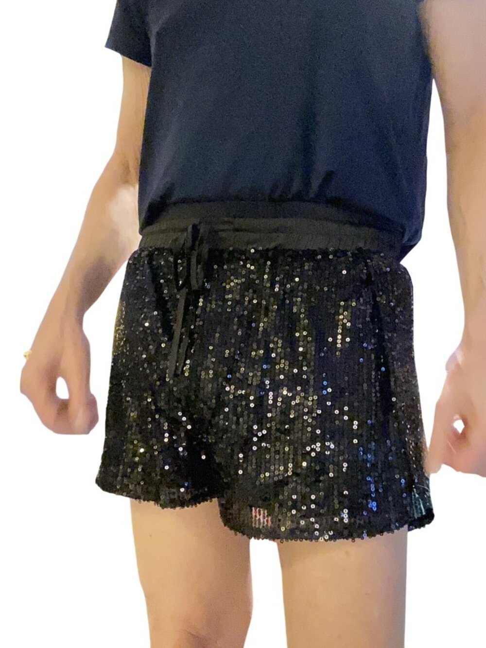 White Birch Black Cammie Sequin Shorts*Elastic Waist*Cosplay*Femboy*Sissy*L*NWT
